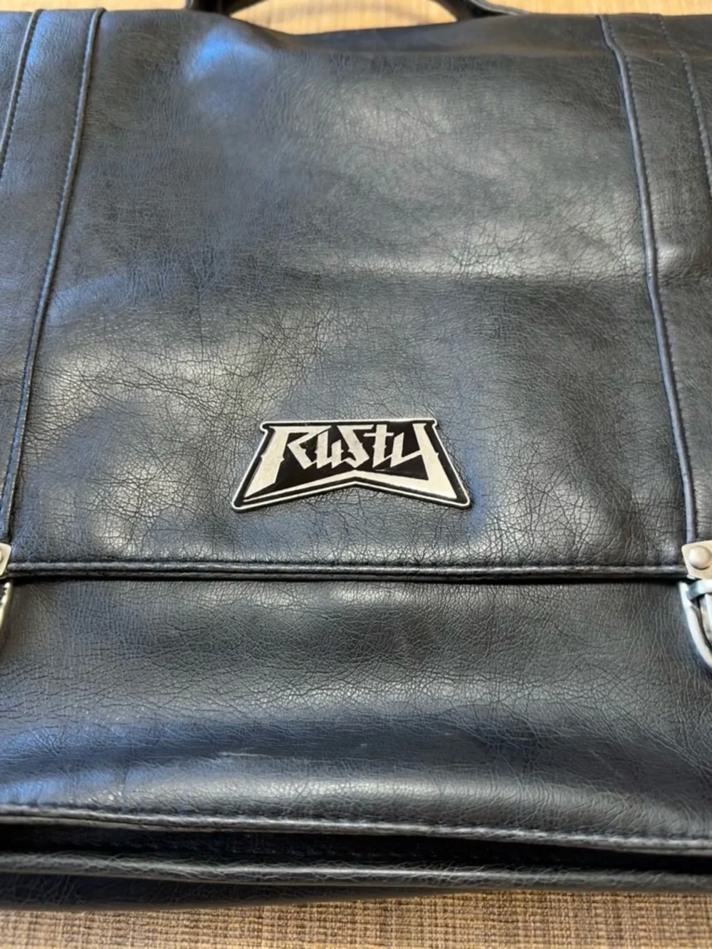 Vintage Rusty Black Leather Messenger Bag Briefcase